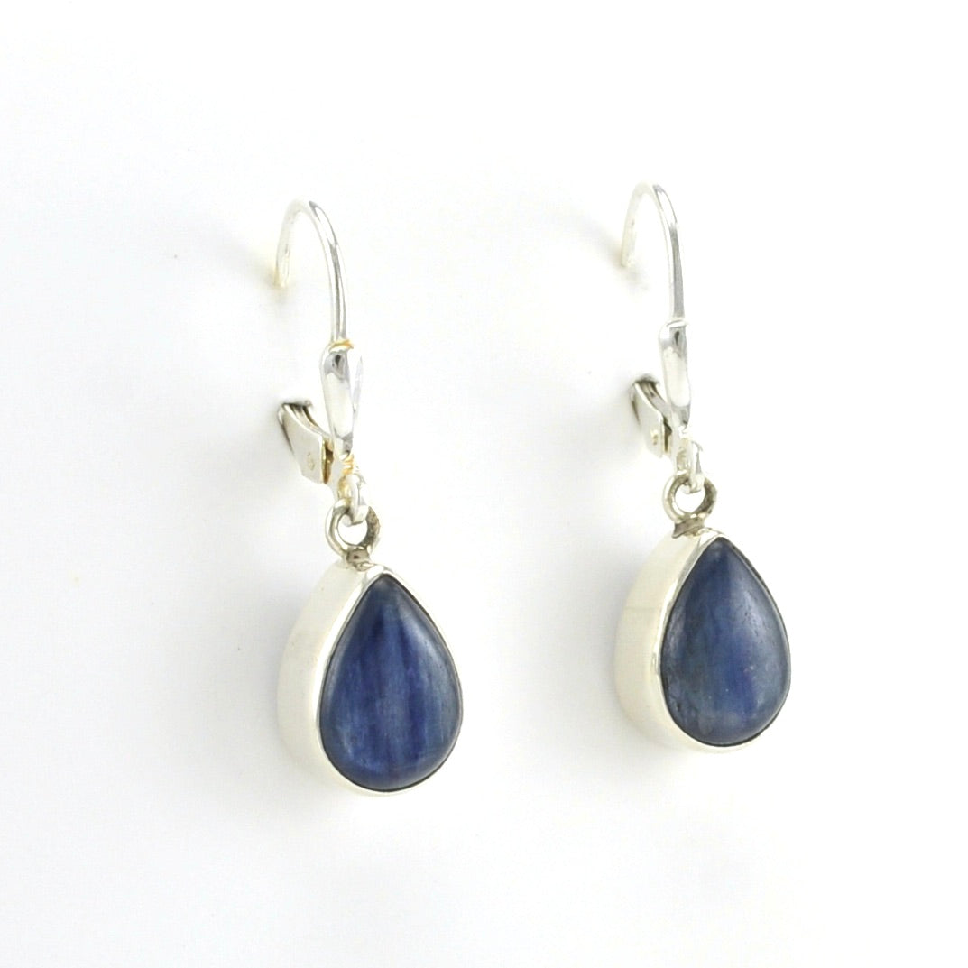 Side View Sterling Silver Kyanite 8x12mm Tear Dangle Earrings
