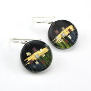 Glass Black Golden Phase Circle Earrings