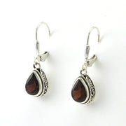 Sterling Silver Garnet 6x8mm Tear Bail Dangle Earrings