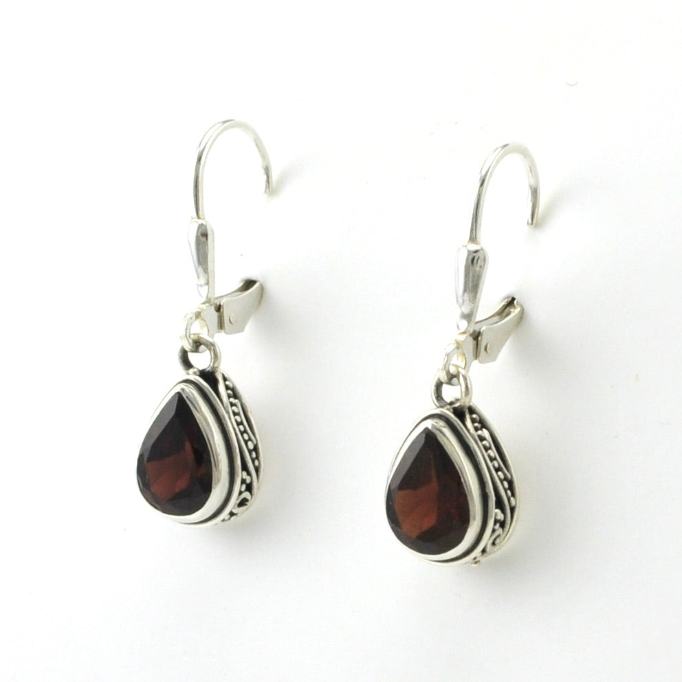 Sterling Silver Garnet 6x8mm Tear Bail Dangle Earrings
