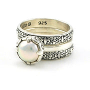 Sterling Silver Pearl 3 Ring Stack