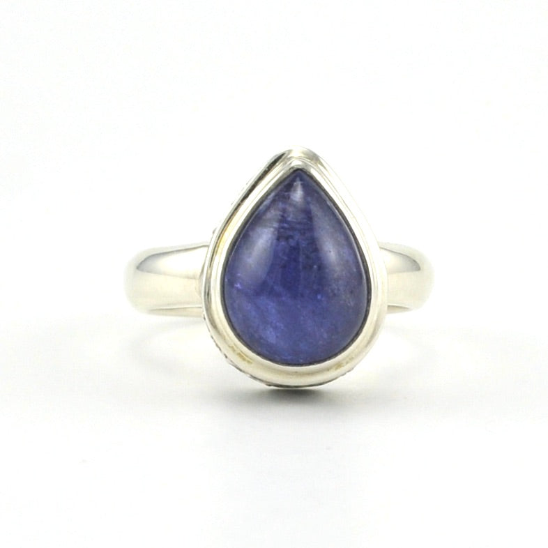 Alt View Sterling Silver Tanzanite 9x12mm Tear Cabochon Ring