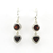 Alt View Sterling Silver Garnet Round Trillion Bali Dangle Earrings
