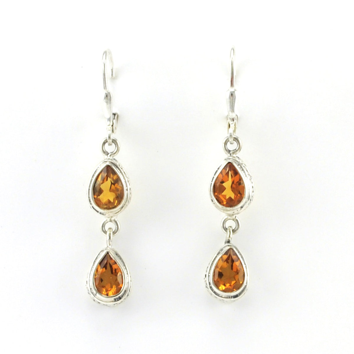 Alt View Sterling Silver Citrine 2 Tear Bali Dangle Earrings