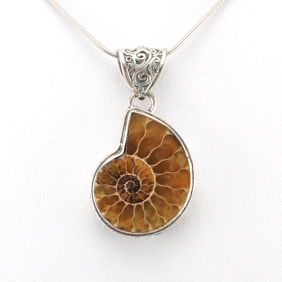 Alt View Sterling Silver Ammonite Bali Pendant