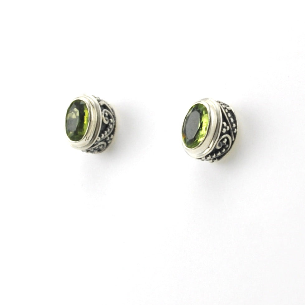 Sterling Silver Peridot 4x6mm Oval Bali Post Earrings