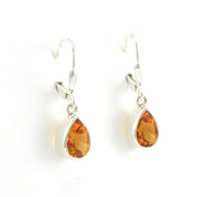 Side View Sterling Silver Citrine 6x9mm Tear Dangle Earrings