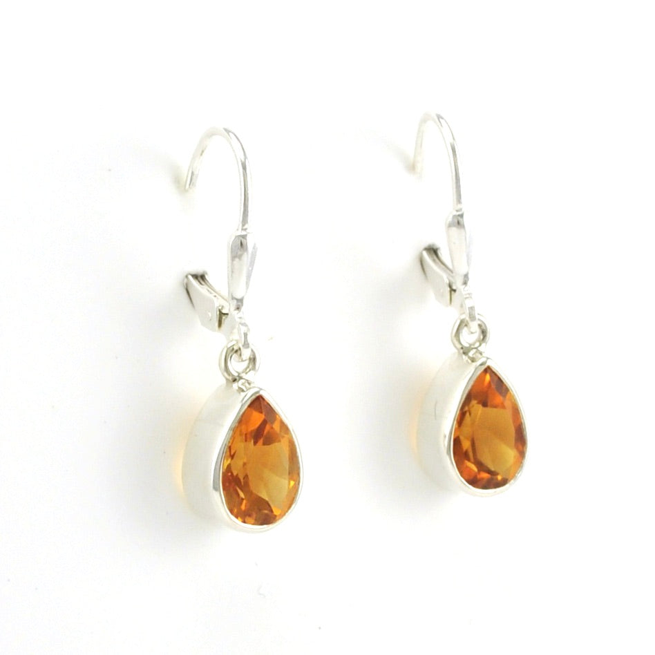 Side View Sterling Silver Citrine 6x9mm Tear Dangle Earrings