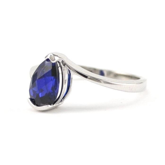 Side View Silver Created Sapphire 1.8ct Tear Ring