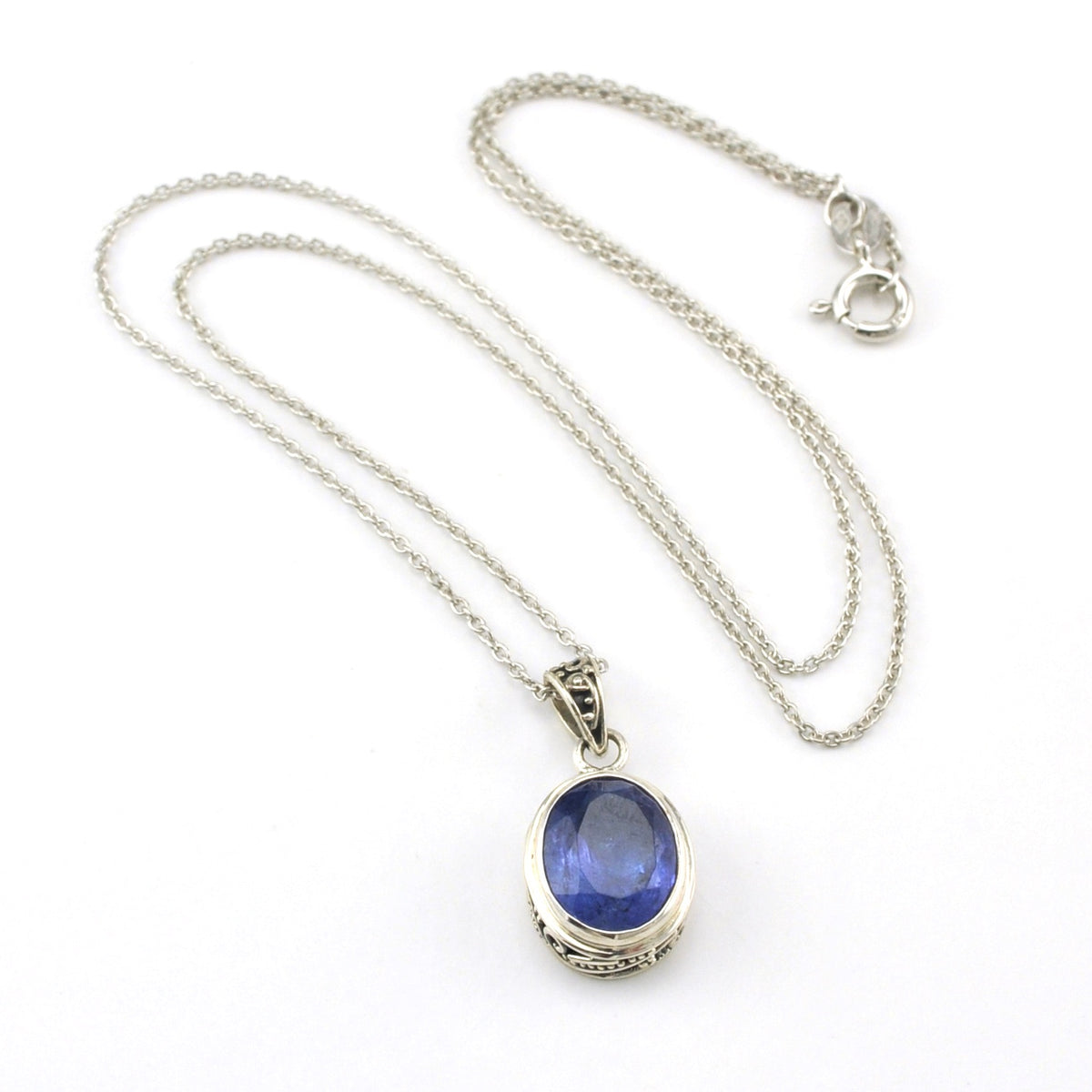Sterling Silver Tanzanite 9x11mm Oval Bali Necklace