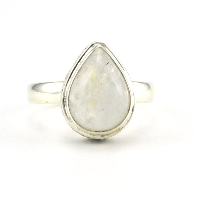 Alt View Sterling Silver Moonstone 9x12mm Tear Bali Ring