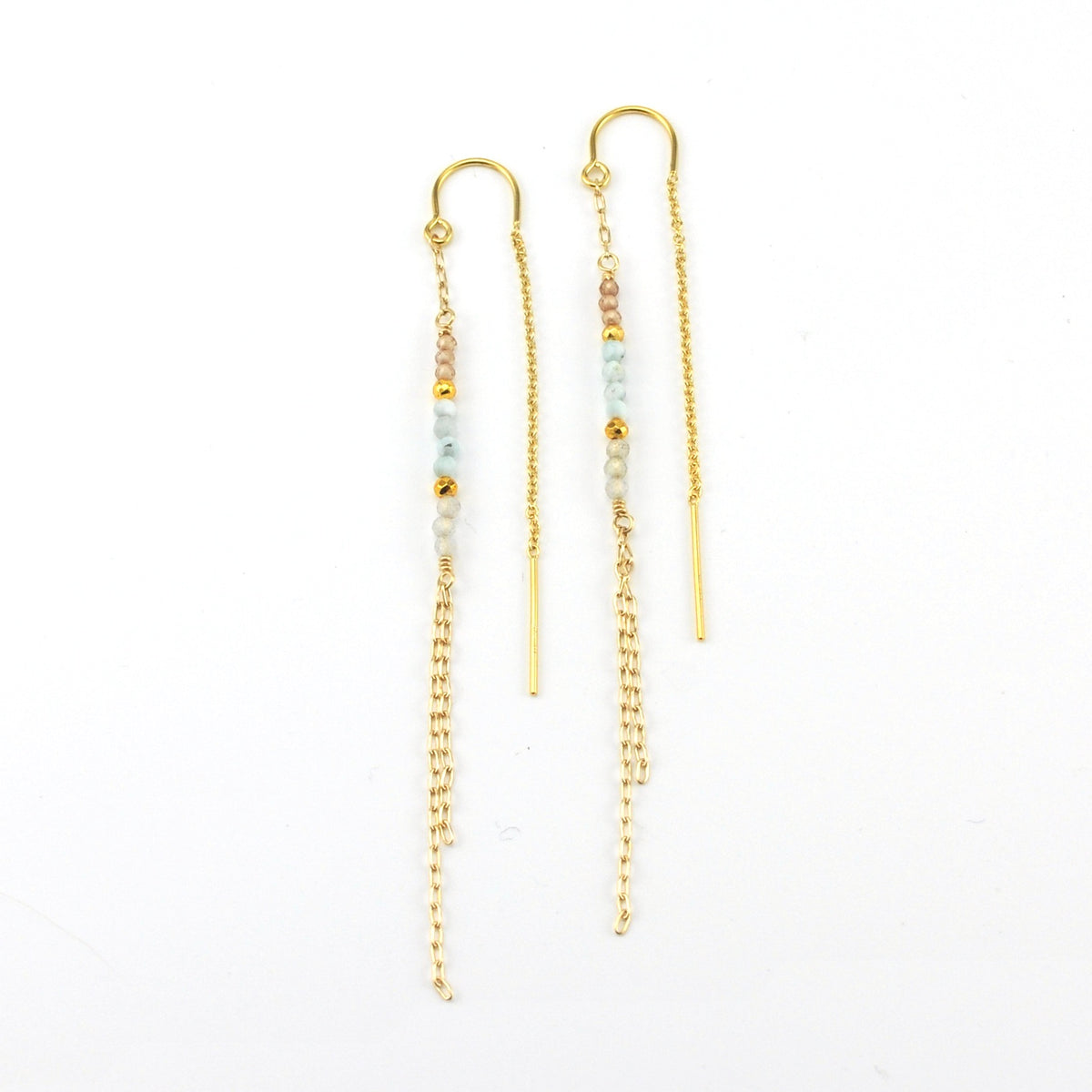 14k Gold Fill Micro-faceted Larimar Zircon Labradorite Earrings