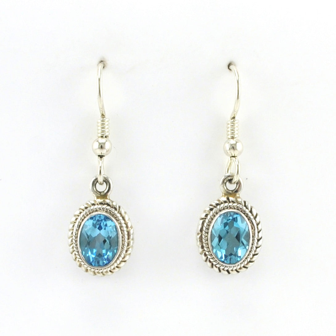 Alt View Sterling Silver Blue Topaz 6x8mm Oval Dangle Earrings