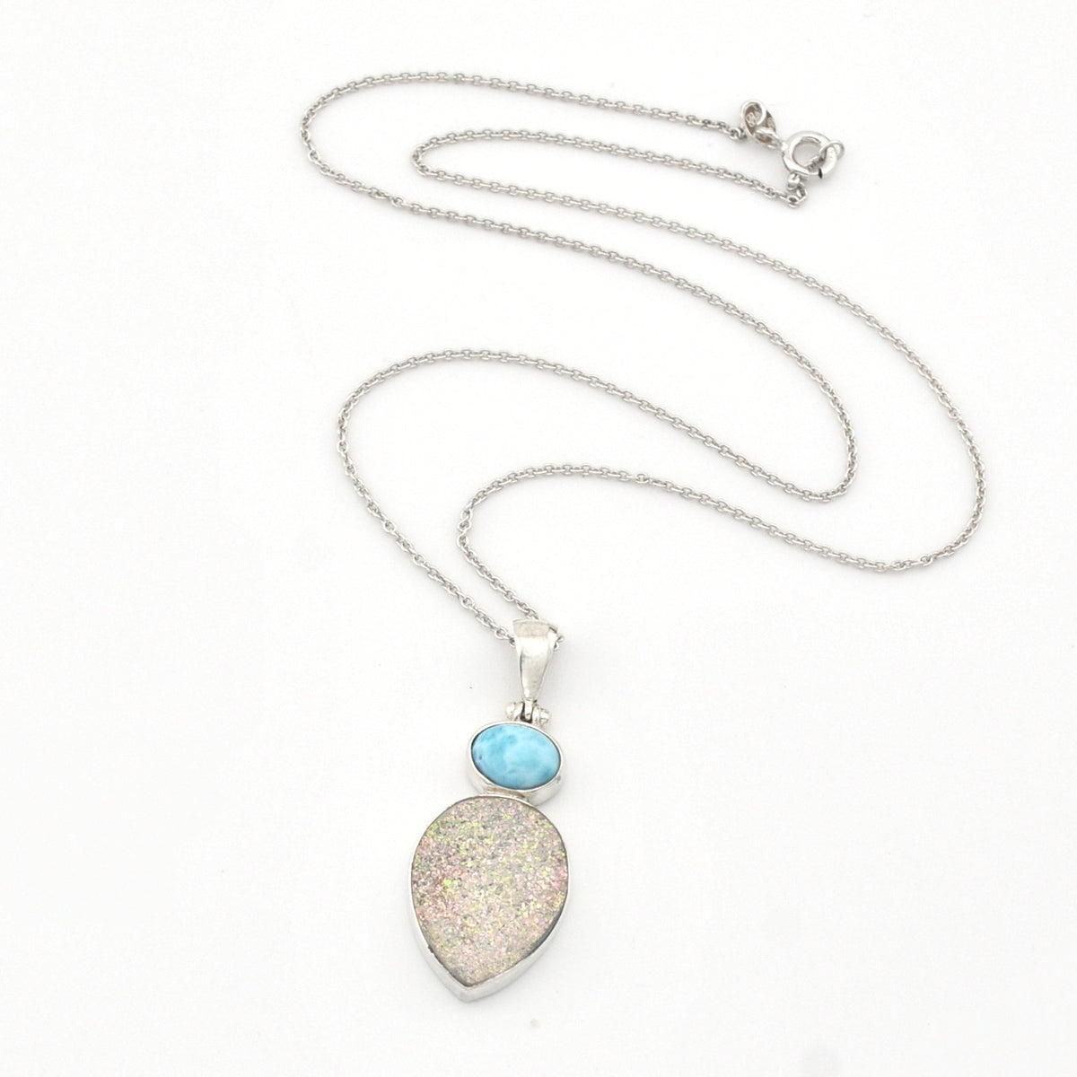 Sterling Silver Larimar Druzy Agate Necklace