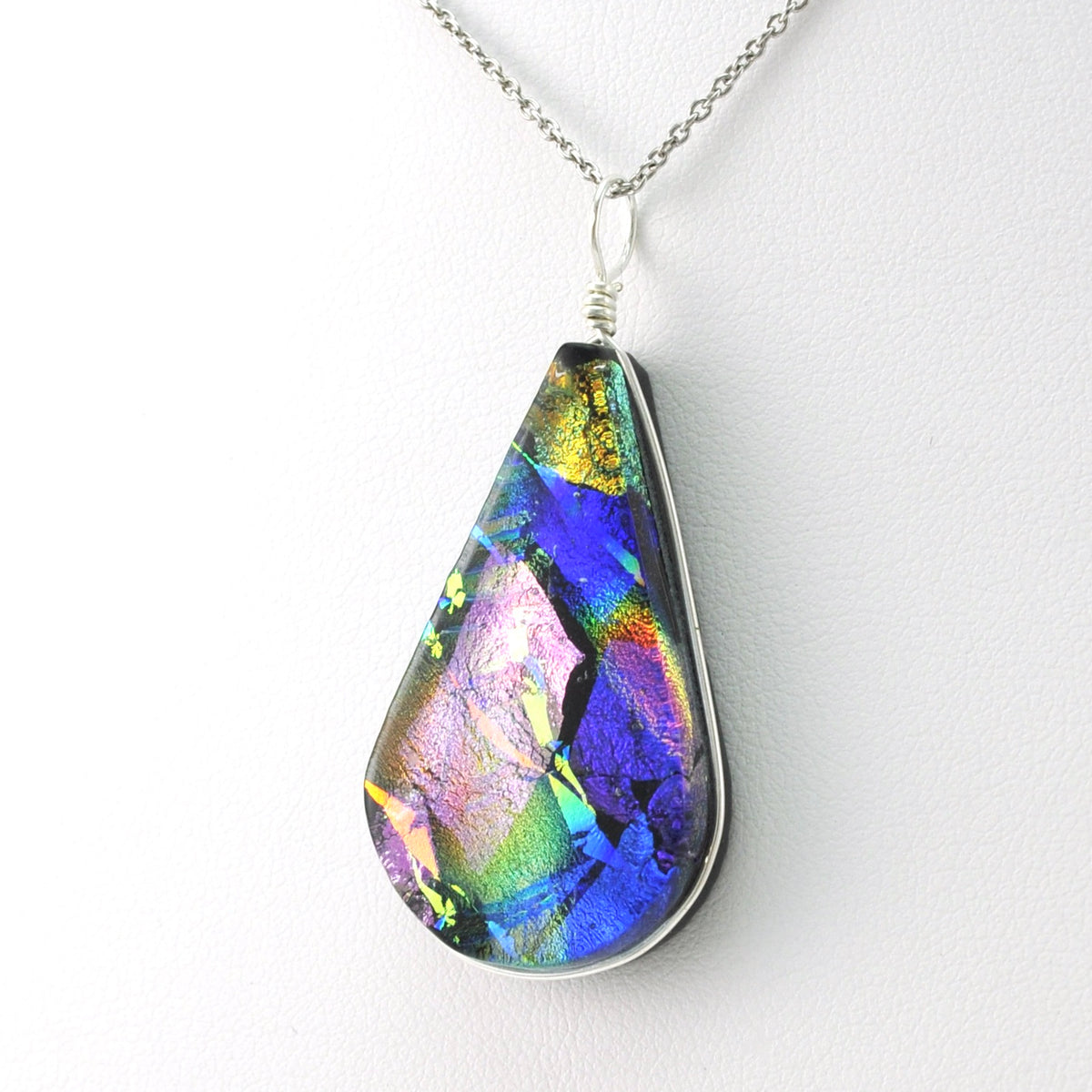 Dichroic Glass Crazy Quilt Teardrop Pendant