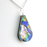 Side View Dichroic Glass Crazy Quilt Teardrop Pendant