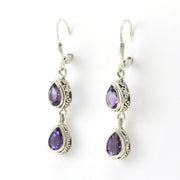 Sterling Silver Amethyst 2 Tear Bali Dangle Earrings