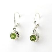 Sterling Silver Peridot 6mm Round Bali Dangle Earrings