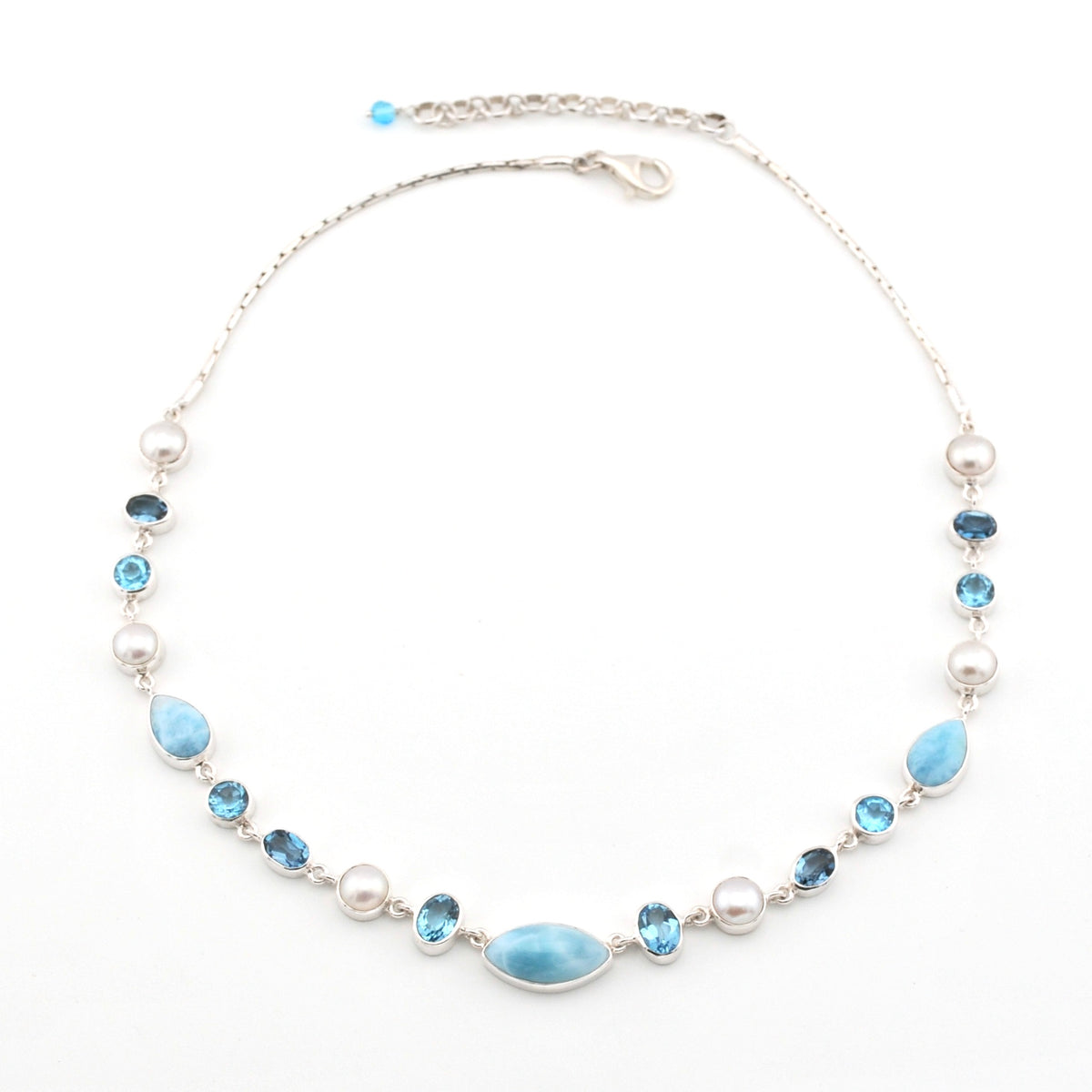 Sterling Silver Larimar Topaz and Pearl Necklace