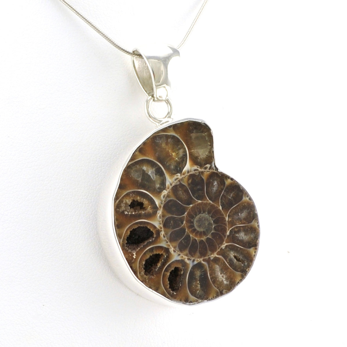 Alt View Sterling Silver Fossil Ammonite Pendant