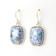 Side View Sterling Silver Roman Glass Rectangle Dangle Earrings