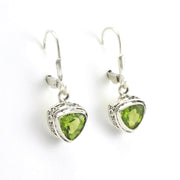 Side View Sterling Silver Peridot 7mm Trillion Bali Dangle Earrings