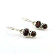 Sterling Silver Garnet 2 Stone Dangle Earrings