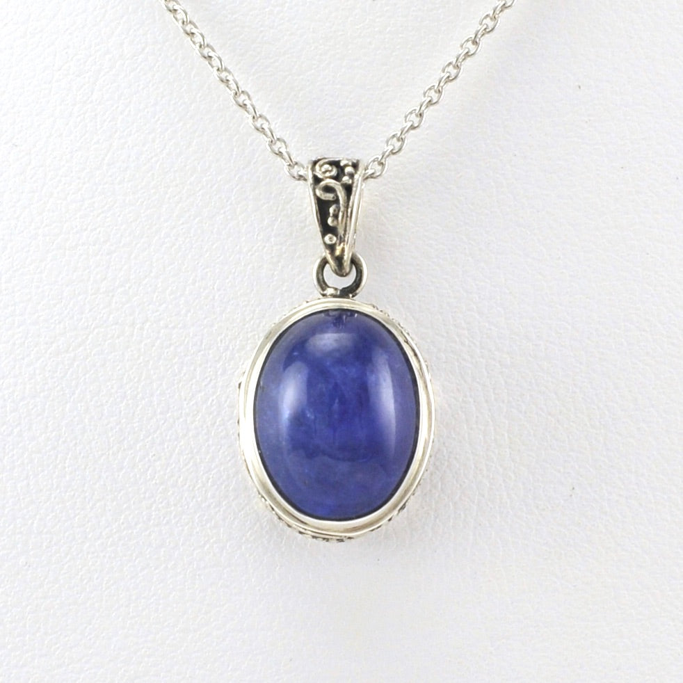 Alt View Sterling Silver Tanzanite 10x12mm Cabochon Oval Bali Necklace