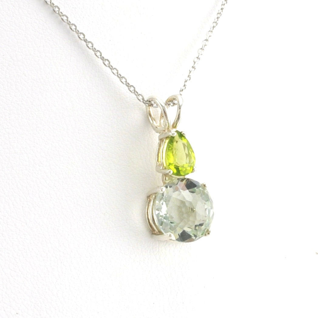 Alt View Sterling Silver Prasiolite with Peridot Necklace