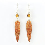 Alt View Sterling Silver Fossil Coral with Square Citrine Dangle Earrings