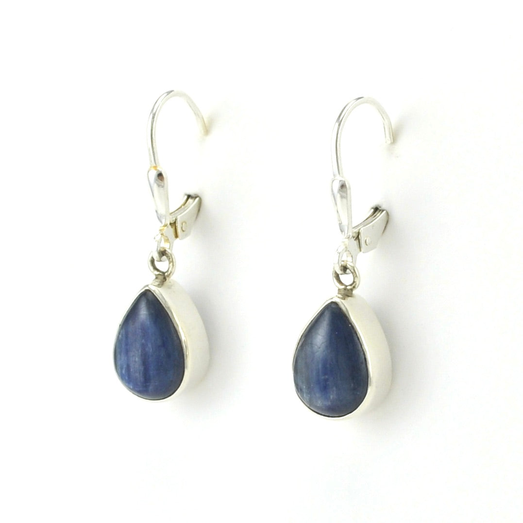Side View Sterling Silver Kyanite 8x12mm Tear Dangle Earrings