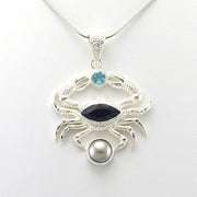 Alt View Sterling Silver Iolite Topaz Pearl Crab Pendant