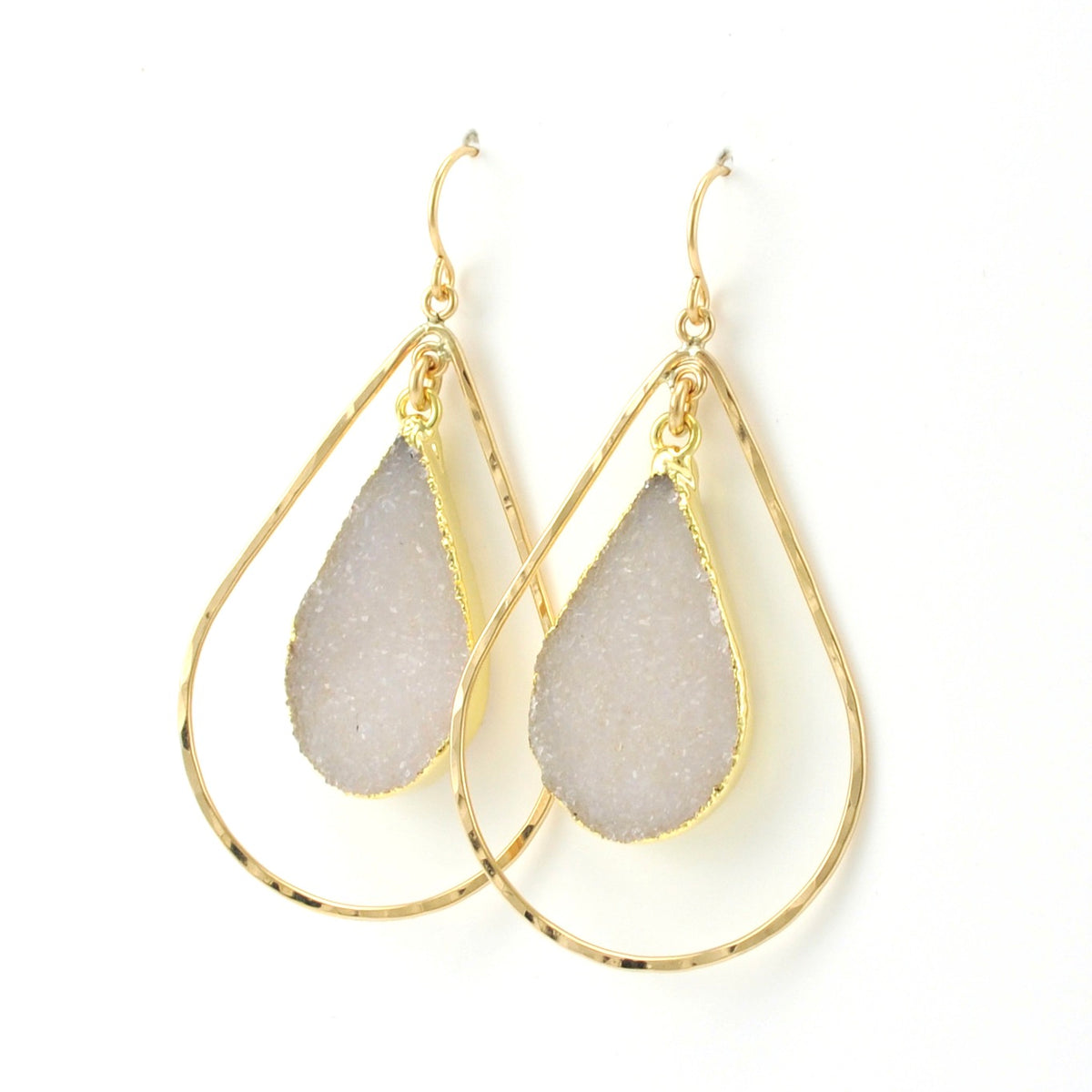 Alt View 14k Gold Fill Druzy Agate Hammered Tear Earrings
