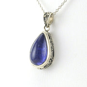 Side View Sterling Silver Tanzanite 9x14mm Cabochon Tear Bali Necklace
