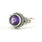 Sterling Silver Amethyst 8mm Round Bali Ring