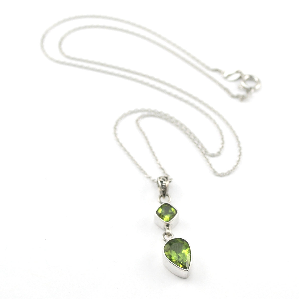 Sterling Silver Peridot Square Pear Necklace
