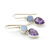 Sterling Silver Australian Opal Amethyst Tear Earrings