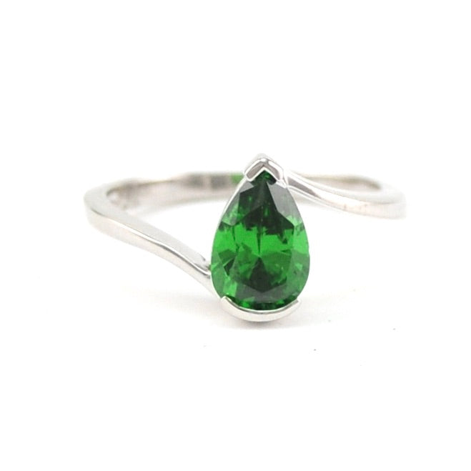 Silver Created Emerald 2ct Tear Ring