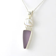 Side View Sterling Silver Pearl Lilac Sea Glass Necklace
