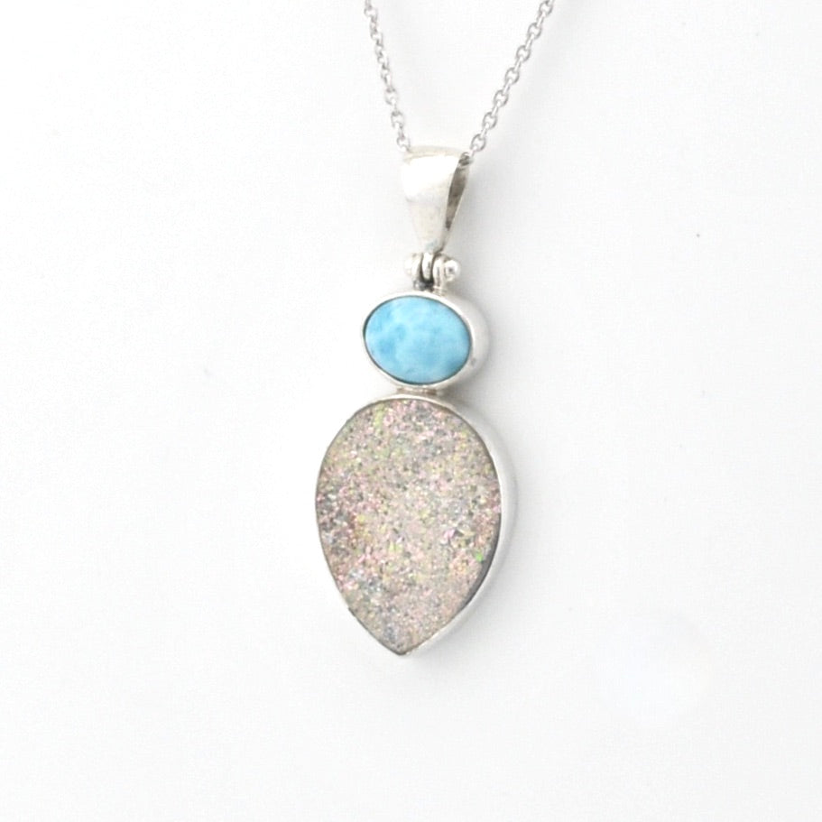 Sterling Silver Larimar Druzy Agate Necklace