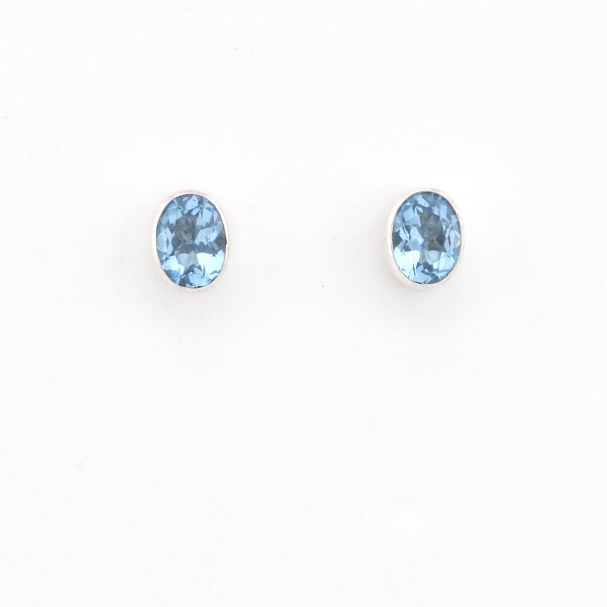 Sterling Silver Blue Topaz Oval Post Earrings