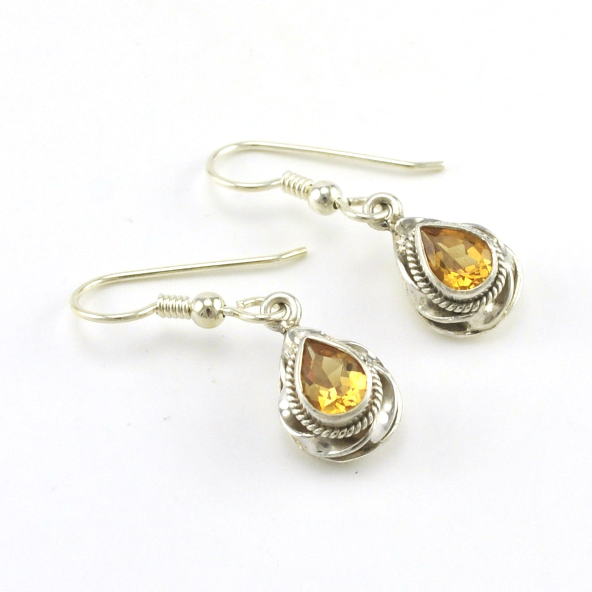 Sterling Silver Citrine 5x7mm Twist Teardrop Earrings