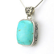 Sterling Silver Arizona Turquoise 17x21mm Rectangle Bali Pendant