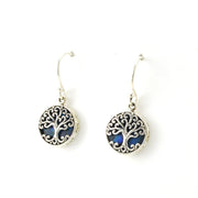 Side View Sterling Silver Blue Abalone Tree of Life Small Dangle Earrings