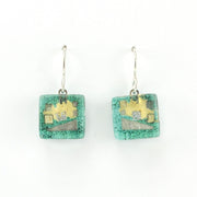 Alt View Glass Aqua Golden Phase Cube Earrings