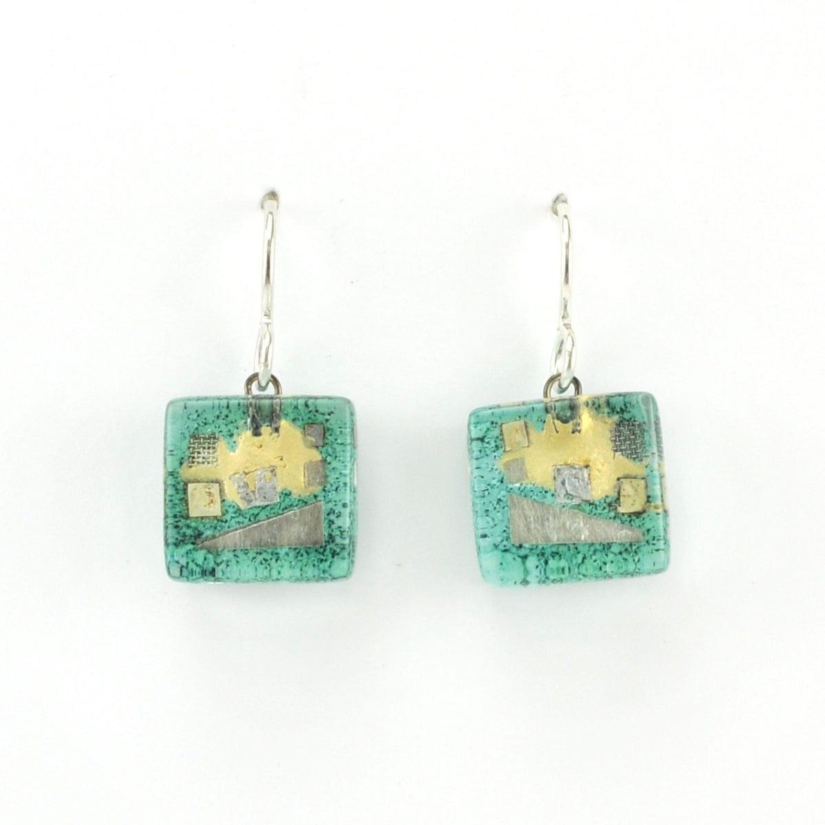 Alt View Glass Aqua Golden Phase Cube Earrings