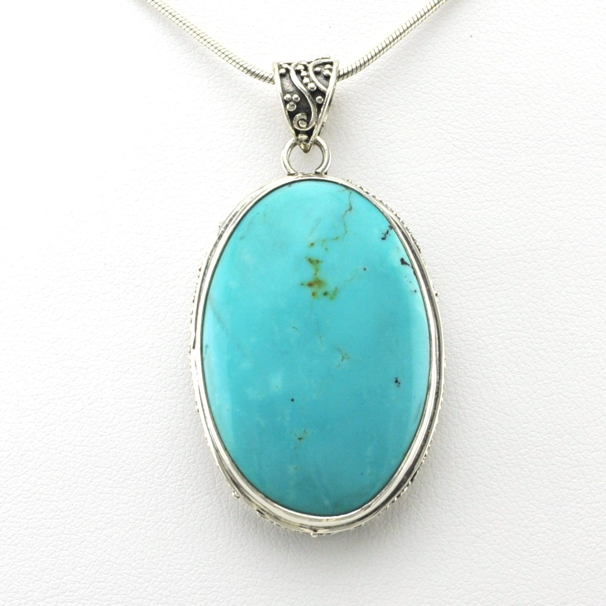 Alternate View Silver Arizona Turquoise 22x34mm Oval Bali Pendant