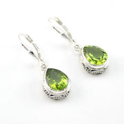 Silver Peridot 8x10mm Tear Bali Earrings