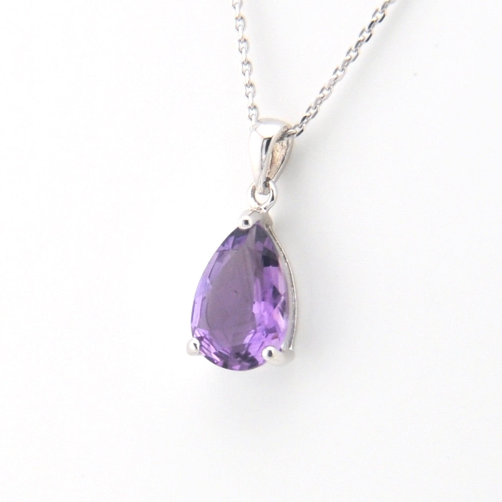 Sterling Silver Amethyst 10x14mm Tear Necklace