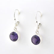 Side View Silver Amethyst 8mm Round Dangle Earrings